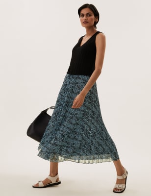 

Womens M&S Collection Bedruckter Midaxi-Plisseerock - Blue Mix, Blue Mix