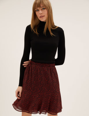 

Womens M&S Collection Printed Mini Tiered Skirt - Black Mix, Black Mix