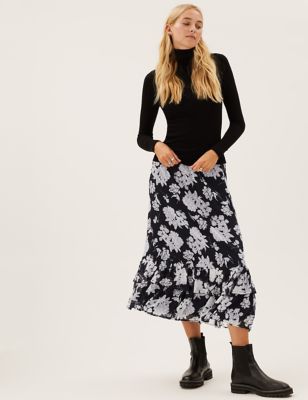 

Womens M&S Collection Floral Tiered Midaxi Skirt - Black Mix, Black Mix