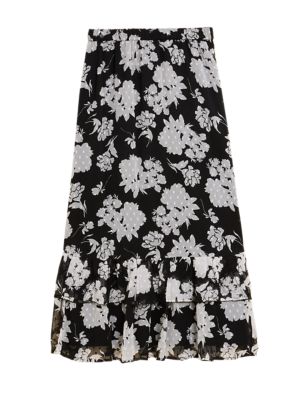 M&S Womens Floral Tiered Midaxi Skirt