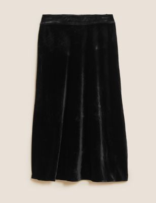 M&S Womens Velvet Midaxi A-Line Skirt