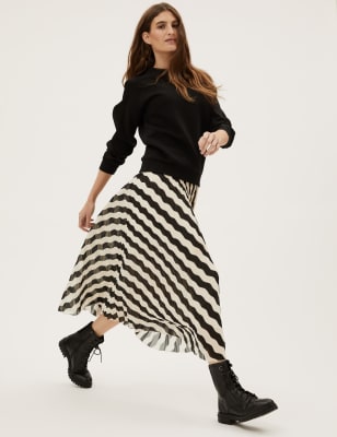 

Womens M&S Collection Striped Pleated Midaxi Skirt - Black Mix, Black Mix
