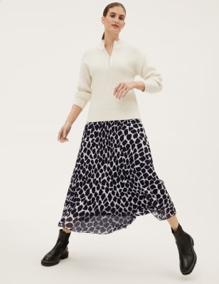 

Womens M&S Collection Animal Print Pleated Midaxi Skirt - Black Mix, Black Mix