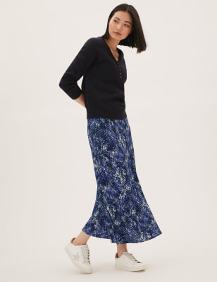 

Womens M&S Collection Animal Print Midaxi Slip Skirt - Blue Mix, Blue Mix