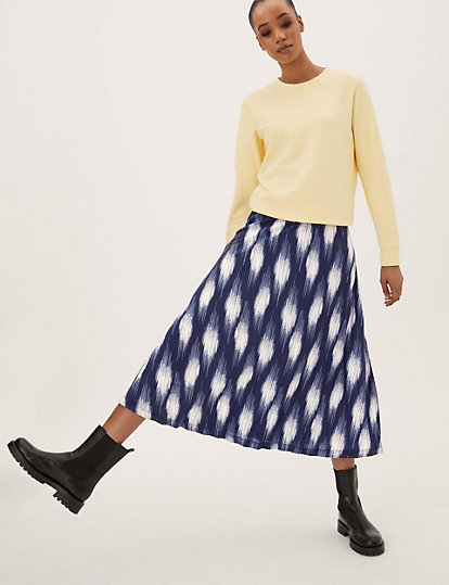 Jersey Printed Pleated Midaxi Skirt