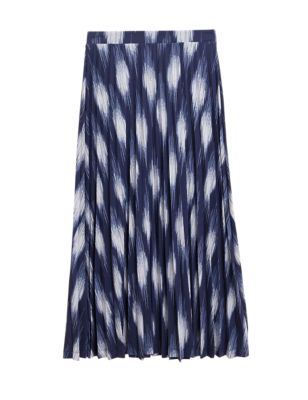 Womens M&S Collection jersey printed pleated midaxi skirt - navy