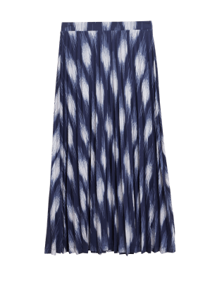 

M&S Collection Falda maxi a media pierna plisada de punto estampadaWomens - Navy, Navy