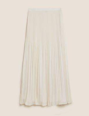 Womens M&S Collection Plisse Pleated Maxi Skirt - Ivory, Ivory
