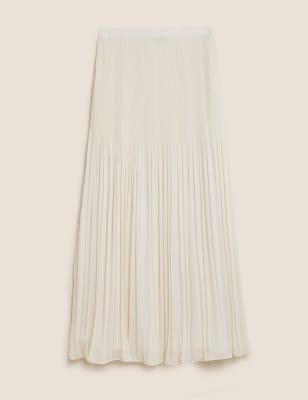 Womens M&S Collection Plisse Pleated Maxi Skirt - Ivory, Ivory