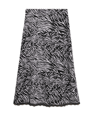 

Womens M&S Collection Animal Print Lace Trim Midi A-Line Skirt - Black Mix, Black Mix