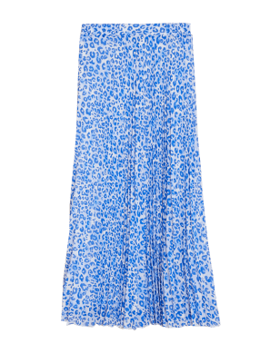 

Womens M&S Collection Plissee-Midaxirock mit Tiermuster - Blue Mix, Blue Mix