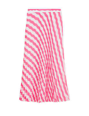 

Womens M&S Collection Striped Pleated Midaxi Skirt - Pink Mix, Pink Mix