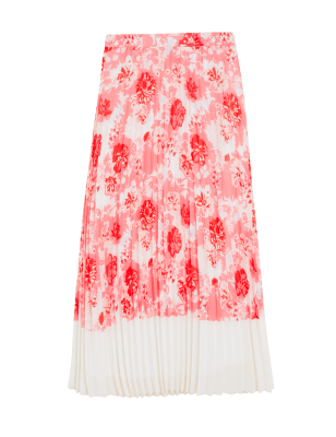 

Womens M&S Collection Floral Pleated Midaxi Skirt - Red Mix, Red Mix