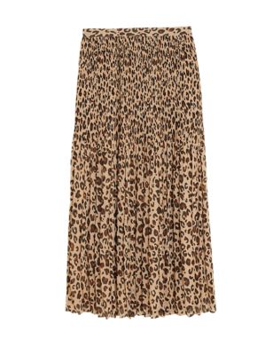Womens M&S Collection Animal Print Pleated Midaxi Skirt - Natural Mix
