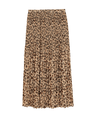 

M&S Collection Falda maxi a media pierna plisada con estampado animalWomens - Natural Mix, Natural Mix