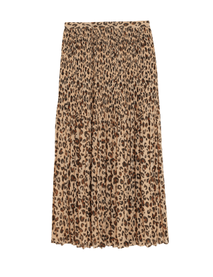 Womens M&S Collection Animal Print Pleated Midaxi Skirt - Natural Mix