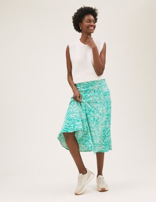 Womens M&S Collection Animal Print Midi A-Line Skirt - Green Mix, Green Mix