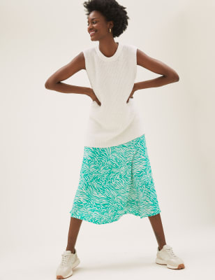 

M&S Collection Falda a media pierna de corte en A con estampado animalWomens - Green Mix, Green Mix