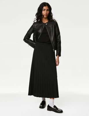 M&S Womens Jersey Pleated Midaxi Skirt - 6REG - Black, Black