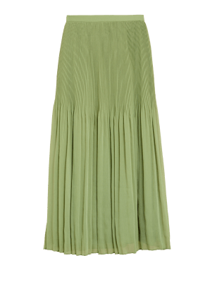 

Womens M&S Collection Plisse Pleated Midaxi Skirt - Green, Green