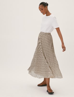 NEW M&S 10-20 Butterfly Print Grey Chiffon Midi Skirt Floral Summer Holiday 