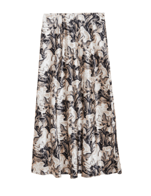 

Womens M&S Collection Satin Printed Midaxi Slip Skirt - Natural Mix, Natural Mix