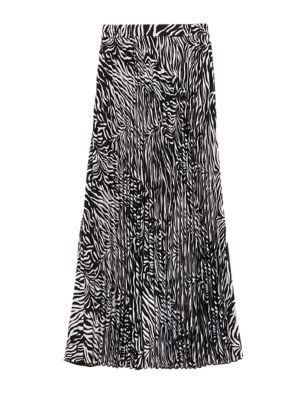Womens M&S Collection Animal Print Textured Pleated Midaxi Skirt - Black Mix