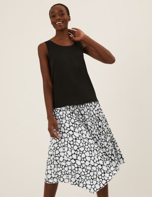 Womens M&S Collection Animal Print Pleat Midi Asymmetric Skirt - Black Mix, Black Mix