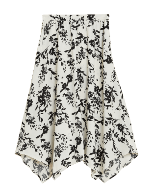 

Womens M&S Collection Asymmetrisch geschnittener Plissee-Midirock mit Blumenmuster - Black Mix, Black Mix