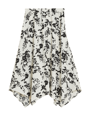 

Womens M&S Collection Floral Pleated Midi Asymmetric Skirt - Black Mix, Black Mix