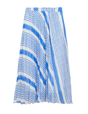 

Womens M&S Collection Striped Pleated Midaxi Skirt - Blue Mix, Blue Mix