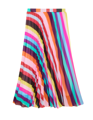 

Womens M&S Collection Striped Pleated Midaxi Skirt - Multi, Multi