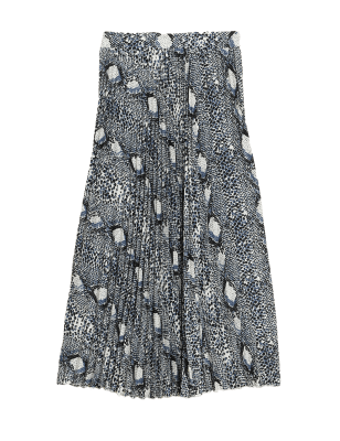 

Womens M&S Collection Plissee-Midaxirock mit Schlangenmuster - Black Mix, Black Mix