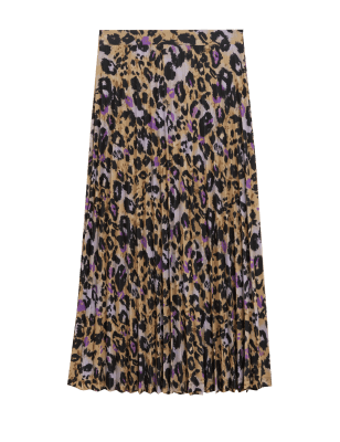 

Womens M&S Collection Jersey Animal Print Pleated Midi Skirt - Multi, Multi