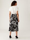 Satin Marble Print Midi Slip Skirt