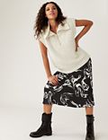 Satin Marble Print Midi Slip Skirt