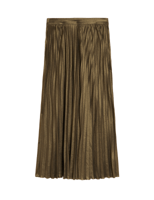 

Womens M&S Collection Foil Pleated Midi Skirt - Gold, Gold