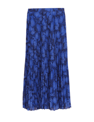 

M&S Collection Falda maxi a media pierna plisada con estampado animalWomens - Blue Mix, Blue Mix