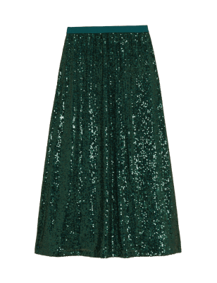

M&S Collection Falda maxi a media pierna estilo combinación con lentejuelasWomens - Green, Green