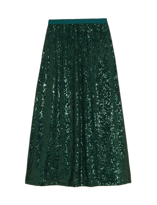 

Womens M&S Collection Sequin Midaxi Slip Skirt - Green, Green