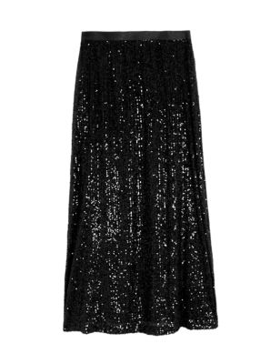 

Womens M&S Collection Sequin Midaxi Slip Skirt - Black, Black