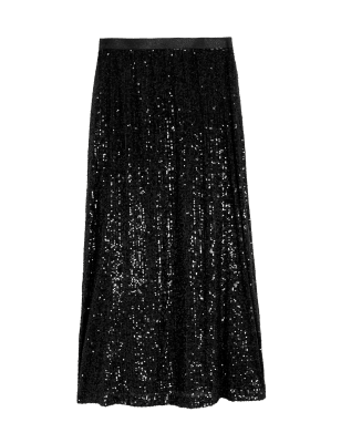 

Womens M&S Collection Sequin Midaxi Slip Skirt - Black, Black