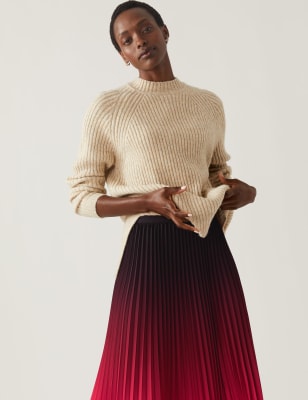 Ombre Pleated Midaxi Skirt