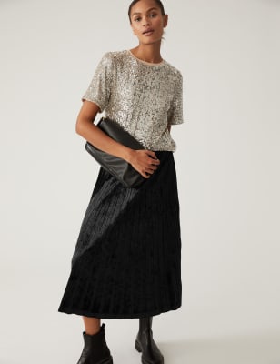 Silver pleated 2025 velvet skirt