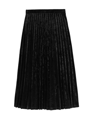 

Womens M&S Collection Velvet Pleated Midaxi Skirt - Black, Black