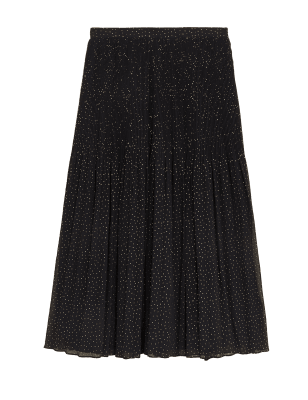 

Womens M&S Collection Foil Polka Dot Pleated Midaxi Skirt - Black, Black