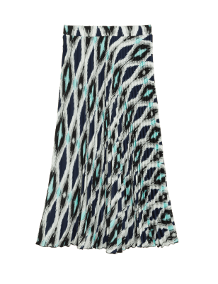 

Womens M&S Collection Printed Pleated Midaxi Skirt - Blue Mix, Blue Mix