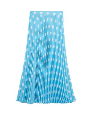 

Womens M&S Collection Polka Dot Pleated Midaxi Skirt - Blue Mix, Blue Mix