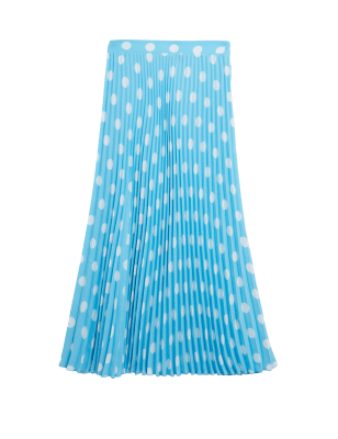 

Womens M&S Collection Polka Dot Pleated Midaxi Skirt - Blue Mix, Blue Mix