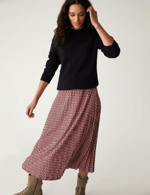 

M&S Collection Falda maxi a media pierna plisada de punto geométricaWomens - Multi, Multi